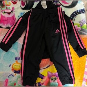 Adidas Kids' Black Tracksuit with Pink Stripes